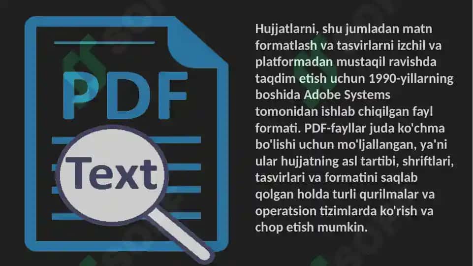 Matnli hujjat formatlari : PDF, DOSC, TXT, va HTML 3