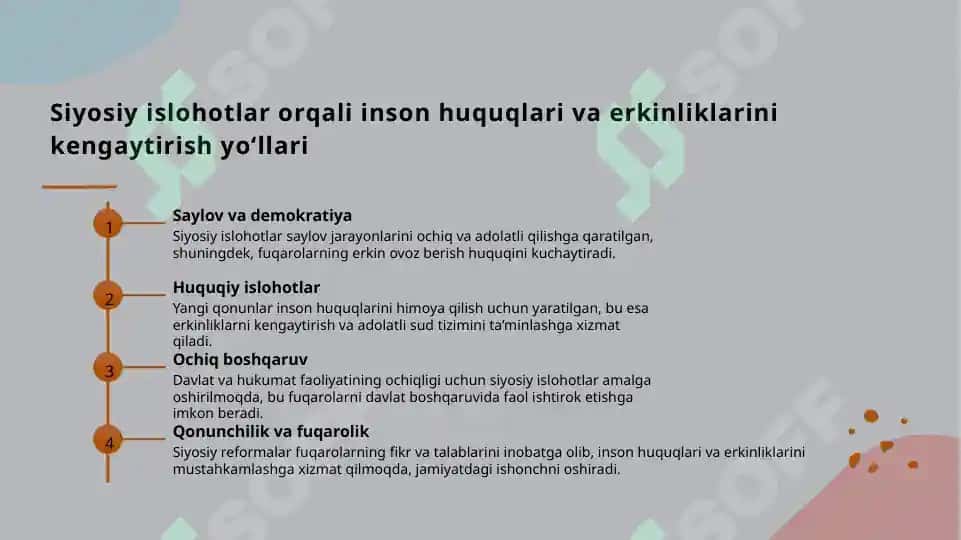 Yangi Oʻzbekistonda inson haq-huquqlari va erkinliklari kafolatini yaratilishi 4