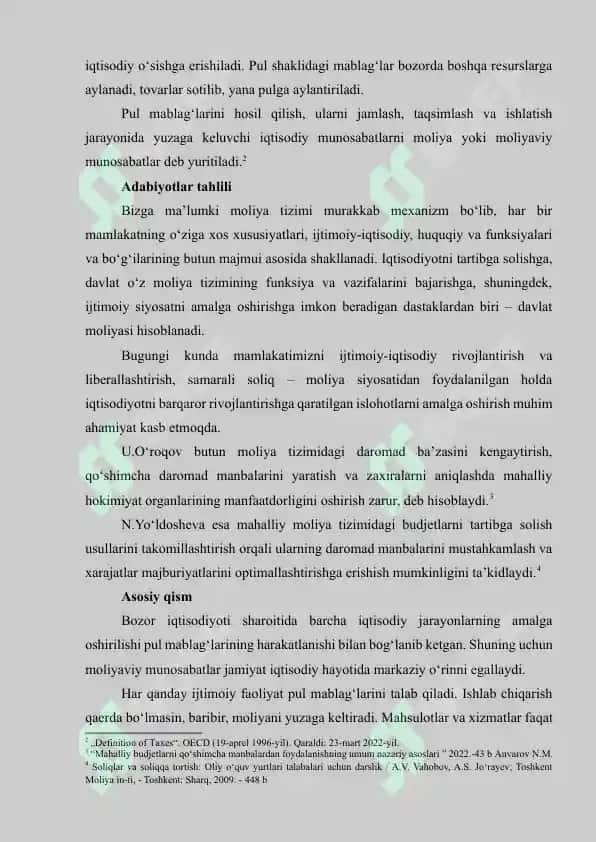 MOLIYANING MOHIYATI, UNING SOHALARI VA BO'G'INLARI 2
