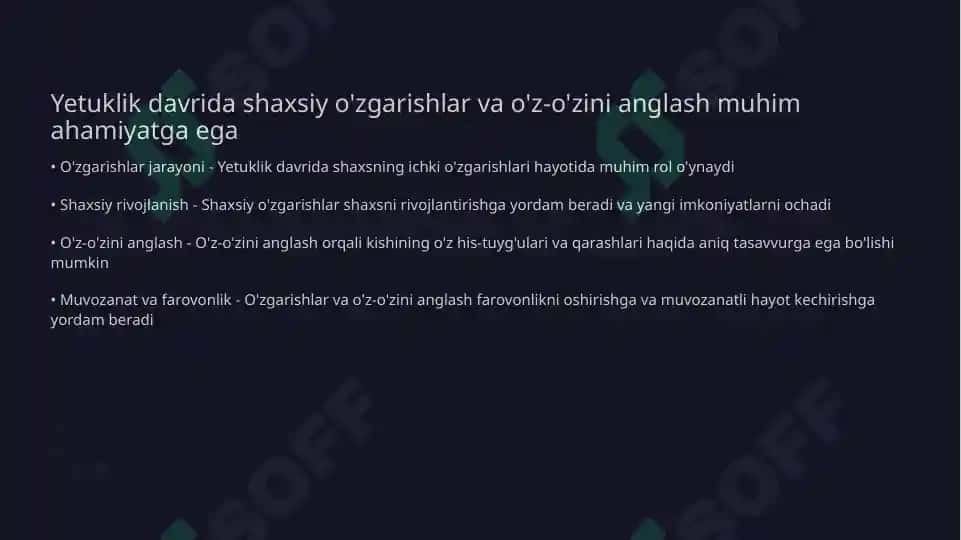 Yetuklik davridagi birinchi va ikkinchi bosqichda psixologik oʻzgarishlar 3