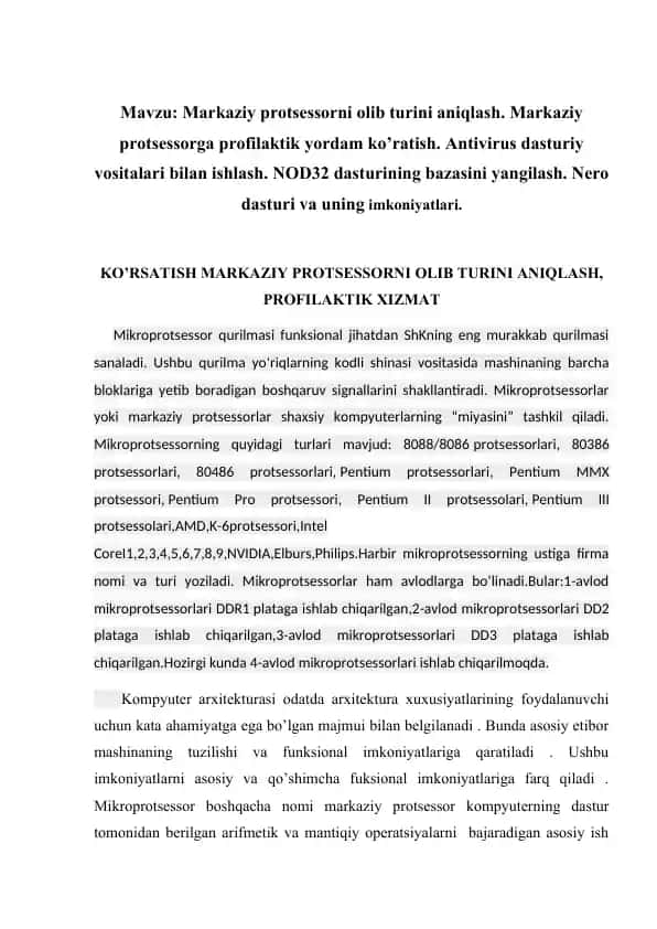 Markaziy protsessorni olib turini aniqlash. Nero dasturi bilan ishlash