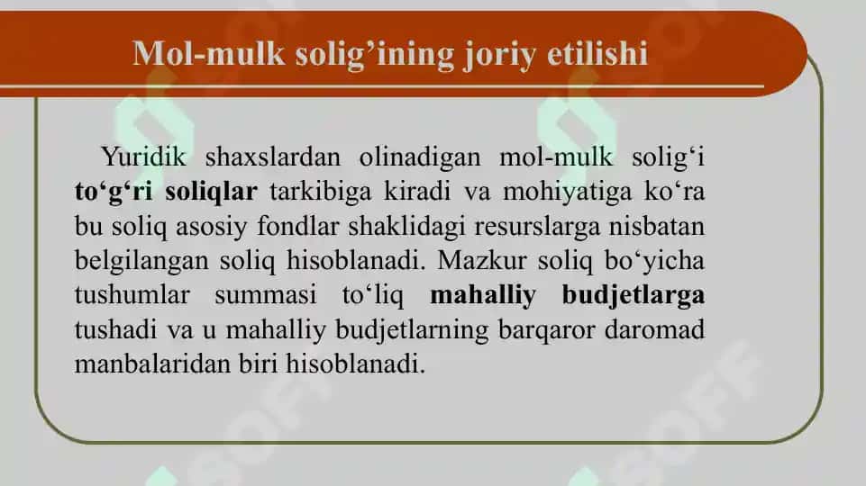 Yuridik shaxslarning mol-mulkiga solinadigan soliq bo’yicha soliq bazasi va uni aniqlash tartibi 3