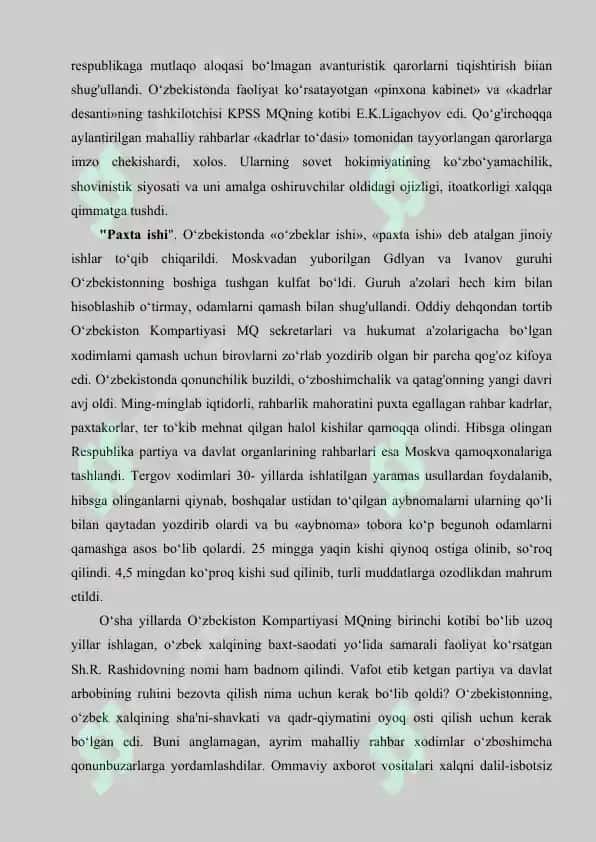 Mustaqillikka erishish arafasida O‘zbekistondagi ijtimoiy-iqtisodiy jarayonlar 4
