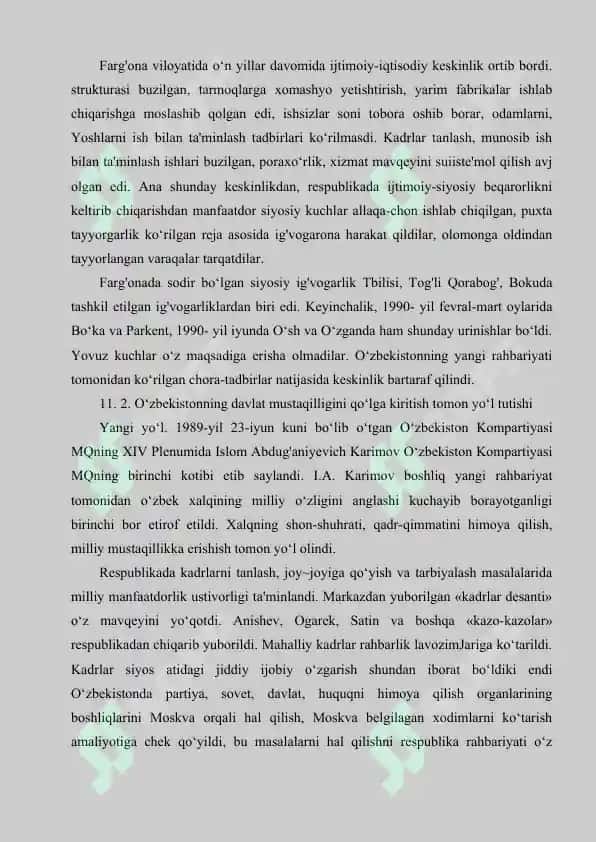 Mustaqillikka erishish arafasida O‘zbekistondagi ijtimoiy-iqtisodiy jarayonlar 8