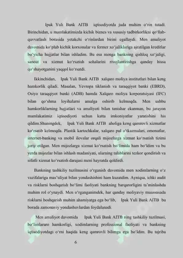 Ipak Yuli Bank                   Ipak Yuli Bank    Malakaviy amaliyot hisoboti                     Ipak Yuli Bank  amaliyot hisobot                  Ipak Yuli Bank  praktika            Ipak Yuli Bank  amaliyot 6