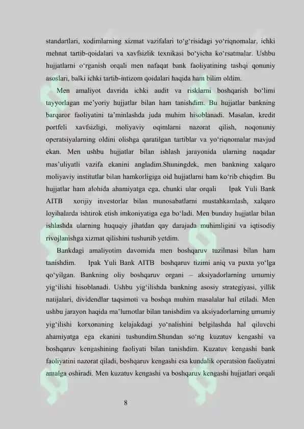 Ipak Yuli Bank                   Ipak Yuli Bank    Malakaviy amaliyot hisoboti                     Ipak Yuli Bank  amaliyot hisobot                  Ipak Yuli Bank  praktika            Ipak Yuli Bank  amaliyot 8