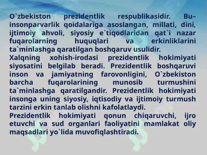 O`zbekiston respublikasida olib boriladigan prezident saylovi 5