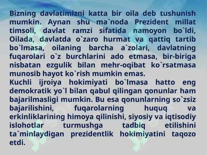 O`zbekiston respublikasida olib boriladigan prezident saylovi 7