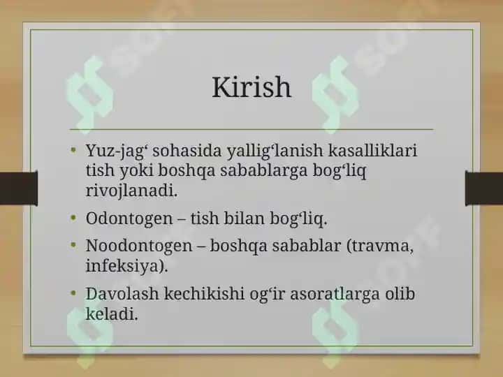 Yuz jag‘ yallig‘lanish kasalliklari. 2
