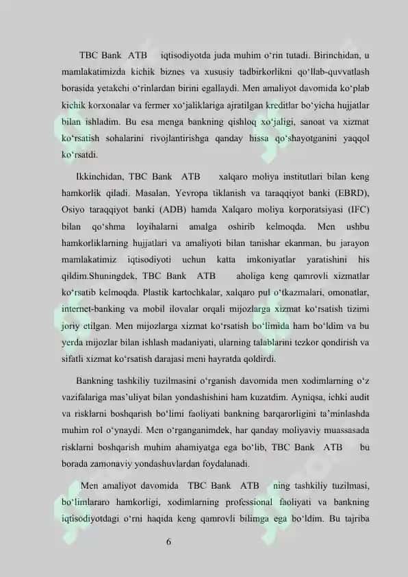 TBC Bank  ATB  amaliyot his     tbs bank amaliyot hisobot                   tbs bank hisobot              tbs  bank  amaliyot hisobot      TBS BANK  MALAKAVIY AMALIYOT (BITIRUV OLDI) 6