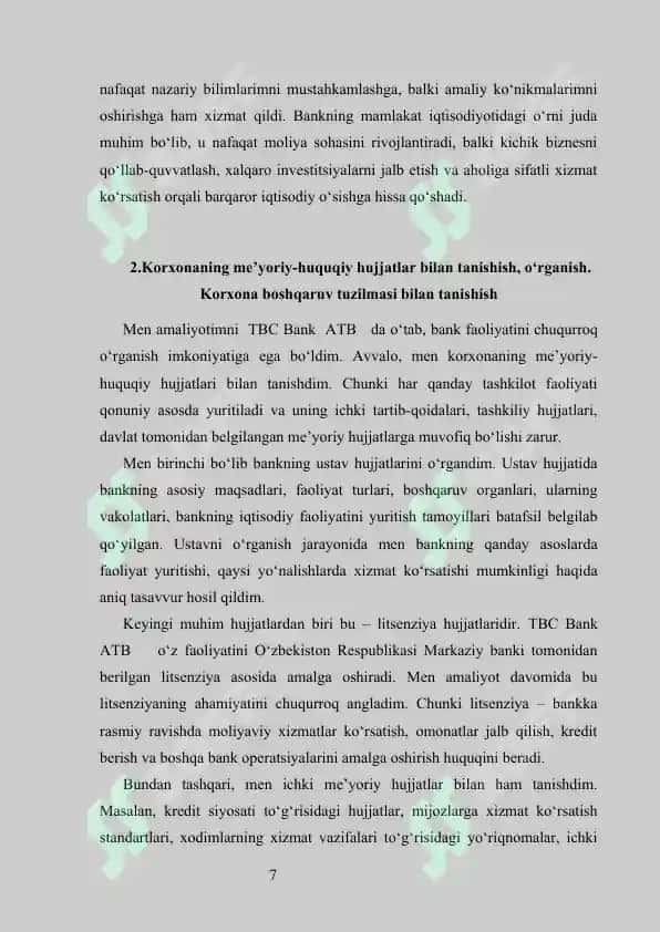 TBC Bank  ATB  amaliyot his     tbs bank amaliyot hisobot                   tbs bank hisobot              tbs  bank  amaliyot hisobot      TBS BANK  MALAKAVIY AMALIYOT (BITIRUV OLDI) 7