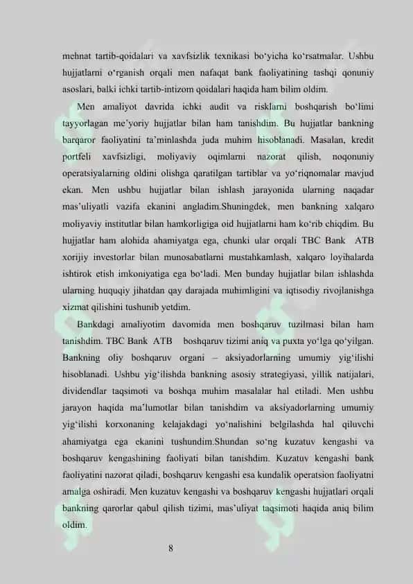 TBC Bank  ATB  amaliyot his     tbs bank amaliyot hisobot                   tbs bank hisobot              tbs  bank  amaliyot hisobot      TBS BANK  MALAKAVIY AMALIYOT (BITIRUV OLDI) 8