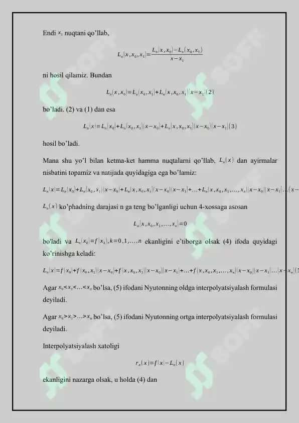 Splayn funksiyalar yordamida kvadratur formula qurish 7