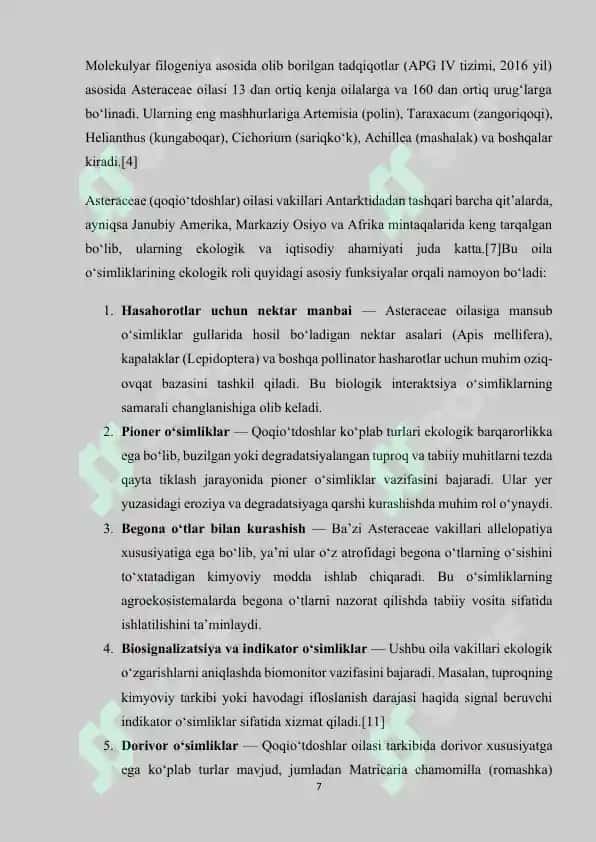 Qoqio'tdoshlar (Asteraceae) oilasi 7
