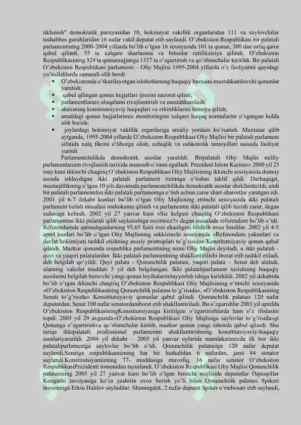 O’zbekistonda demokratik fuqarolik jamiyati asoslarining shakllanishi, amalga oshirilgan siyosiy islohotlar 4