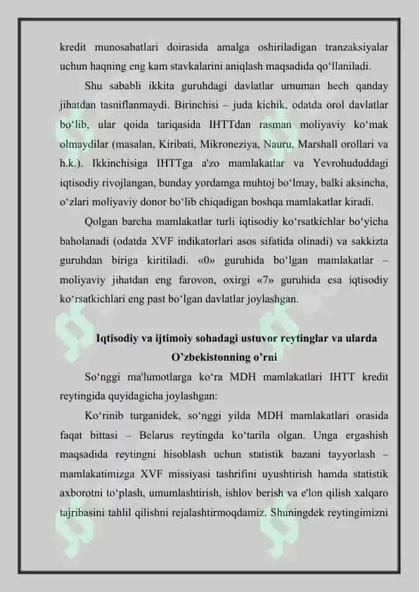 Iqtisodiy va ijtimoiy sohadagi ustuvor halqaro reytinglar va ularga O‘zbekistonning integratsiyalashuvi. 3