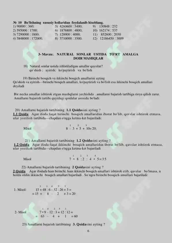 To`garak mashg`ulotlarida foydalanish uchun matematikadan o`quv qo`llanma 6