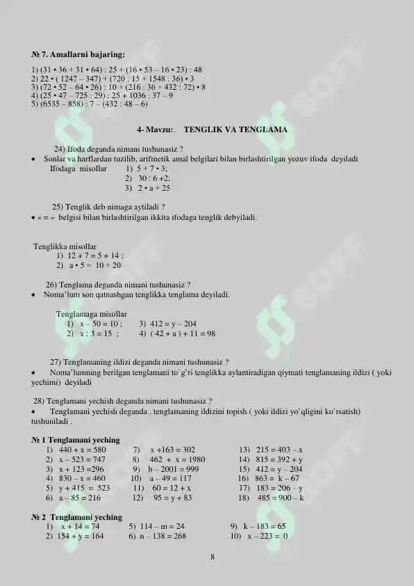 To`garak mashg`ulotlarida foydalanish uchun matematikadan o`quv qo`llanma 8
