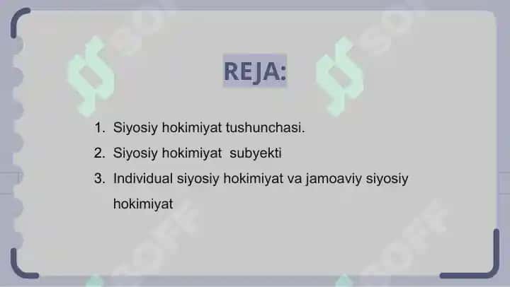 Siyosiy hokimiyatning subyektiga ko‘ra tasnifi individual siyosiy hokimiyat, jamoaviy siyosiy hokimiyat 2