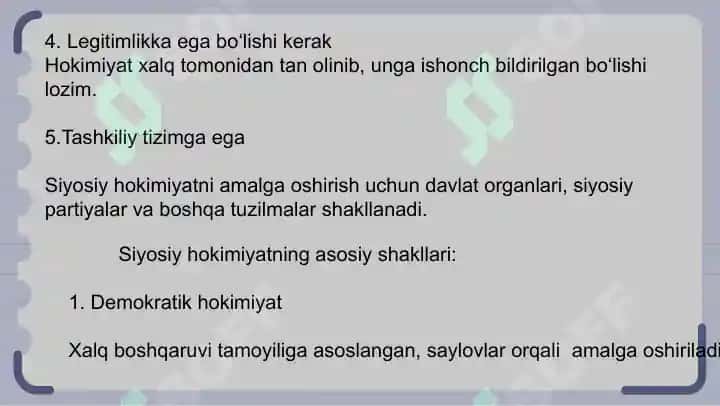 Siyosiy hokimiyatning subyektiga ko‘ra tasnifi individual siyosiy hokimiyat, jamoaviy siyosiy hokimiyat 6