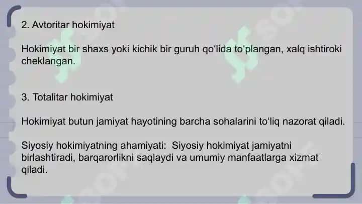 Siyosiy hokimiyatning subyektiga ko‘ra tasnifi individual siyosiy hokimiyat, jamoaviy siyosiy hokimiyat 7