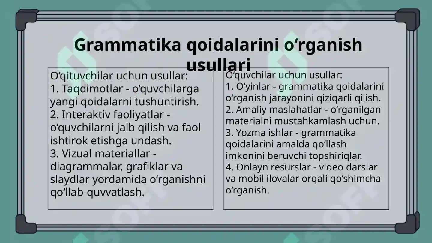 Ingliz tili darslari uchun grammatika mashg'ulotlari 4