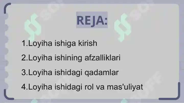 Loyiha ishlaridan foydalanish 2