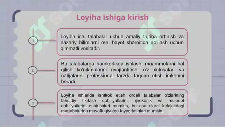 Loyiha ishlaridan foydalanish 3