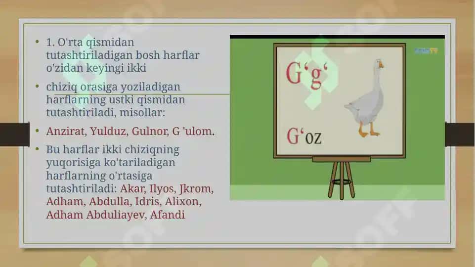 Oʻrta qismidan tutashtiriladigan harflar va unga oid soʻzlar yozish 3