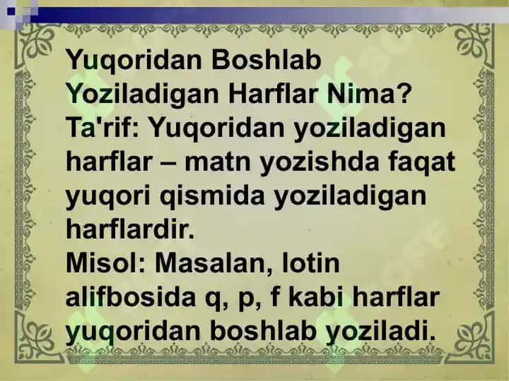 Yuqoridan boshlab yoziladigan harflar 3