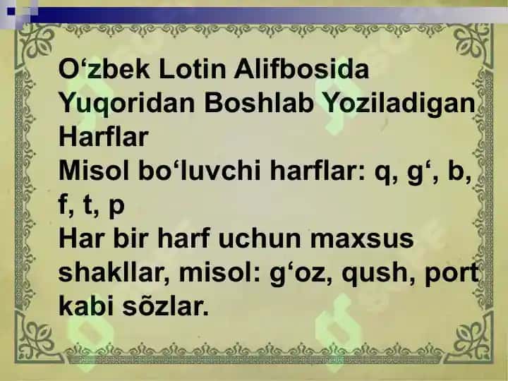 Yuqoridan boshlab yoziladigan harflar 4