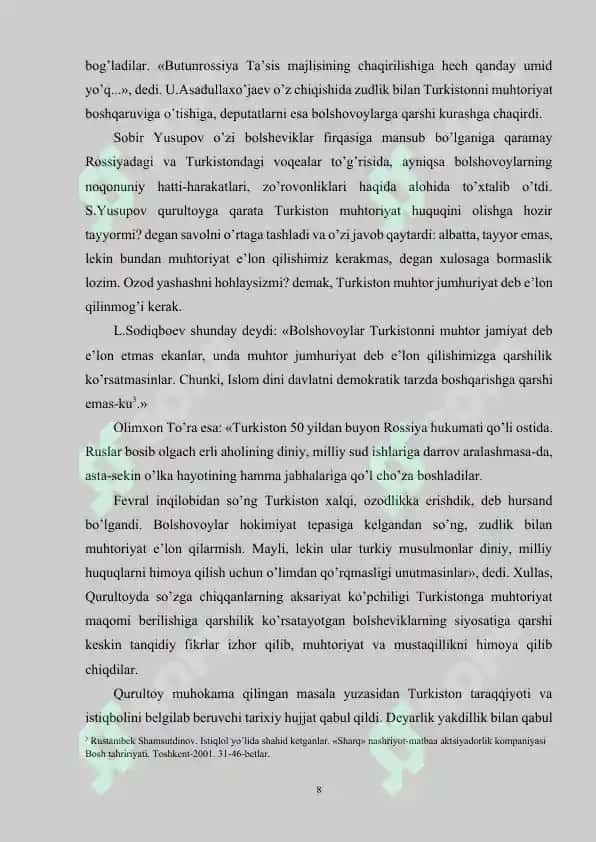 Turkiston muxtoriyati va uning tugatilishi 8