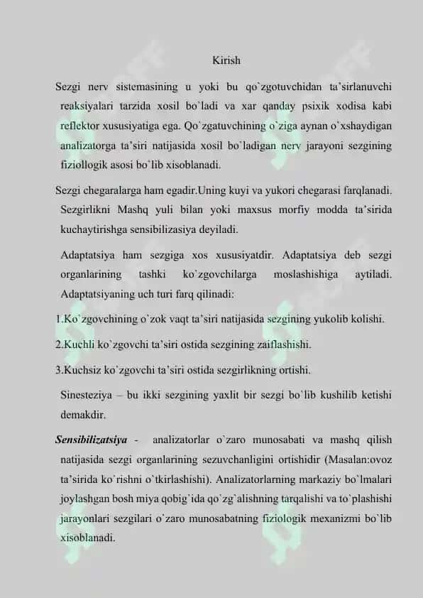 Sezgilar klassifikatsiyasi. Sezgilarning uzgaruvchan shakllari 2