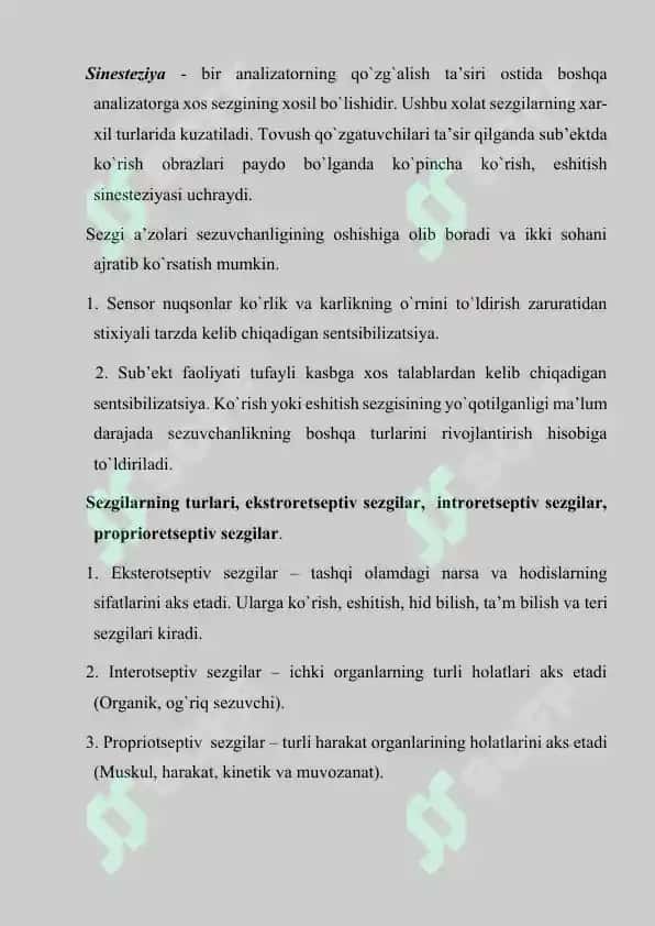Sezgilar klassifikatsiyasi. Sezgilarning uzgaruvchan shakllari 3