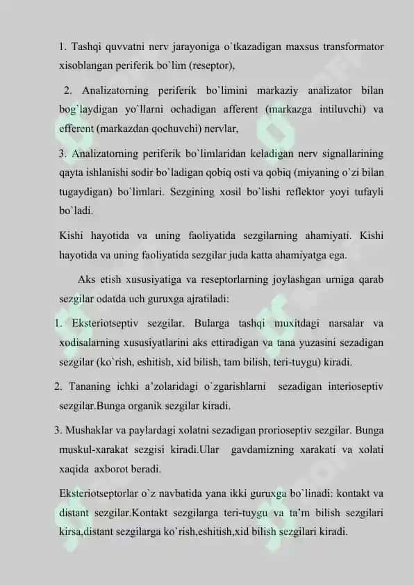 Sezgilar klassifikatsiyasi. Sezgilarning uzgaruvchan shakllari 5