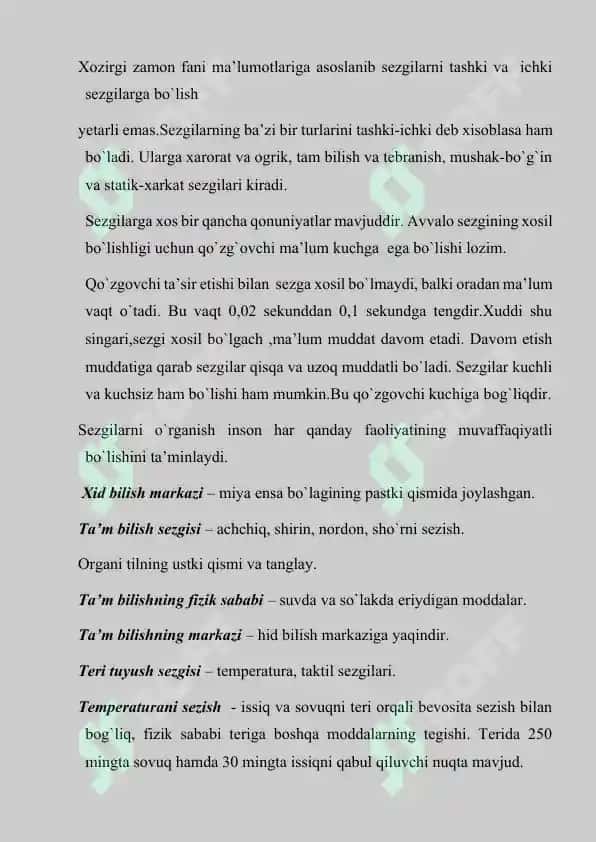 Sezgilar klassifikatsiyasi. Sezgilarning uzgaruvchan shakllari 6