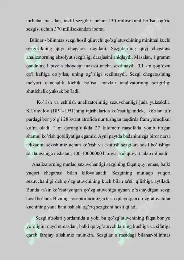 Sezgilar klassifikatsiyasi. Sezgilarning uzgaruvchan shakllari 8