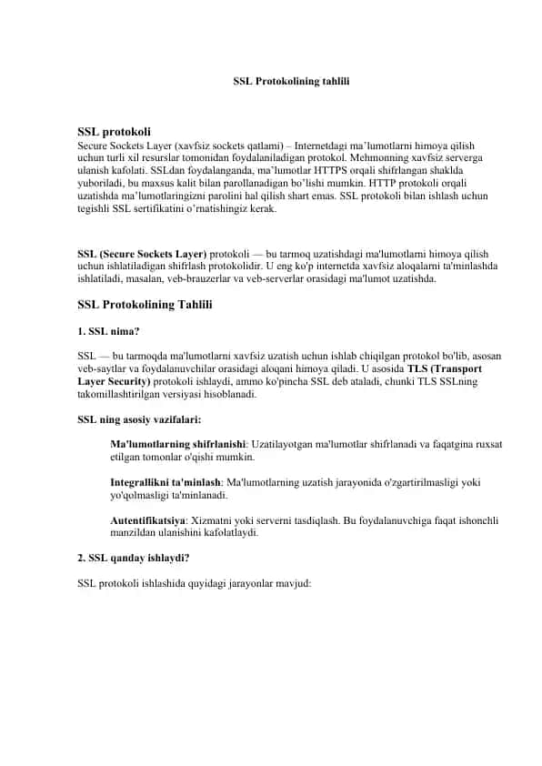 SSL Protokolining tahlili 1