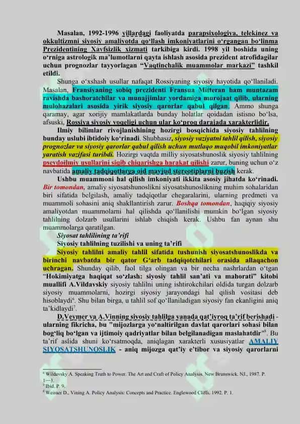 1-mavzu. “Siyosiy tahlil va bashorat” – fanning yo‘nalishi va ijtimoiy faoliyat turi sifatida 4