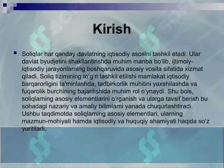 Soliqlarning elementlari va ularga tavsif 2