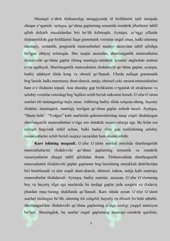 Shartlanganlik munosabatlarini ifodalovchi qo'shma gaplarning semantik -sintaktik tuzilishi.(G'afur G'ulom asarlarida) 3