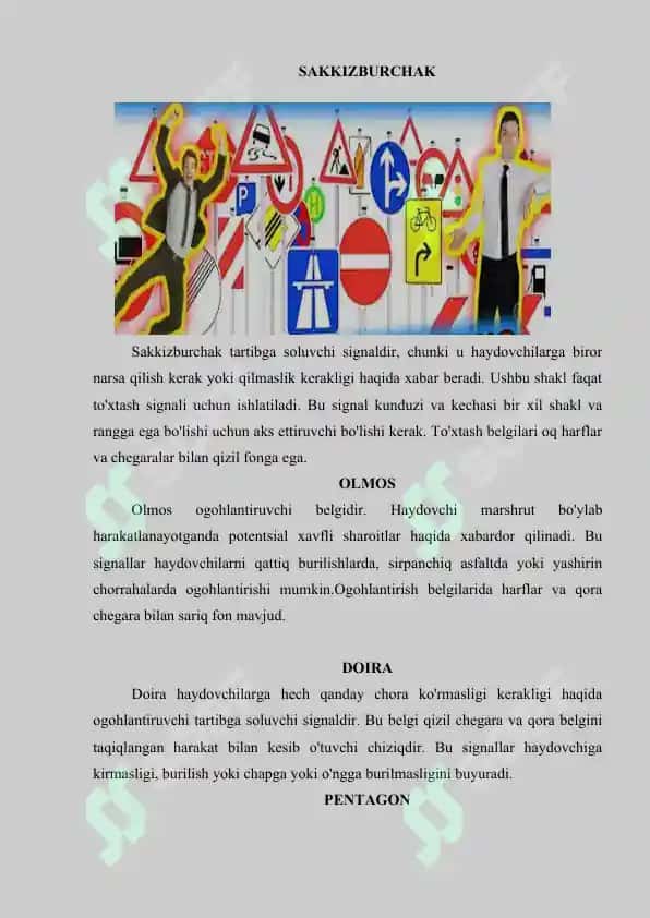 Signal va yo'l belgilari 2