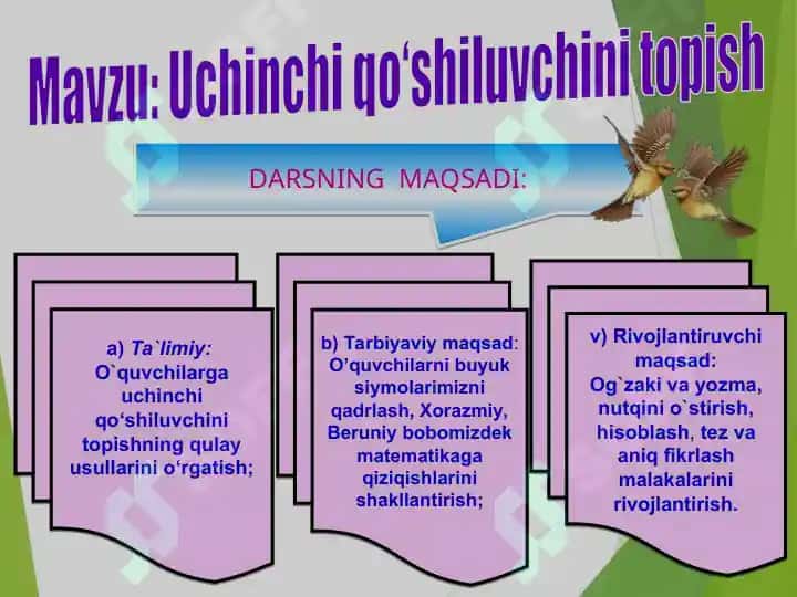 matematika fanidan  1-soatlik dars  ishlanma 2