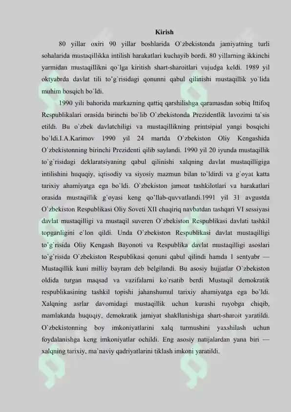 Mustaqillikka erishish arafasida O’zbekistondagi ijtimoiy-iqtisodiy jarayonlar 2