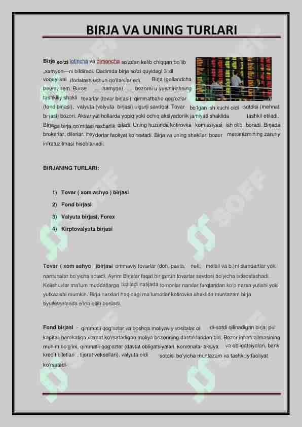 Birja va uning turlari. 1-dars.Treyding.Forex.Spot. 1