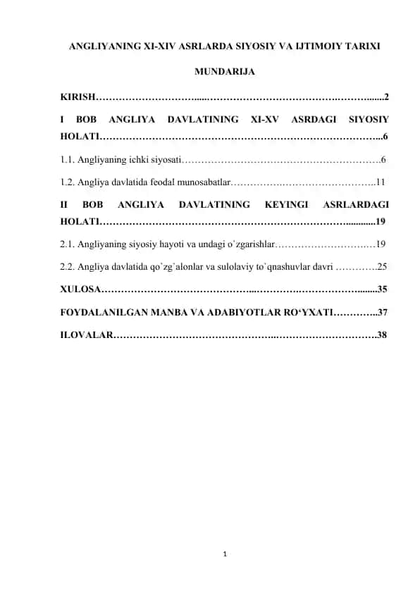 Angliyaning XI-XIV asrlarda siyosiy va ijtimoiy tarixi 1
