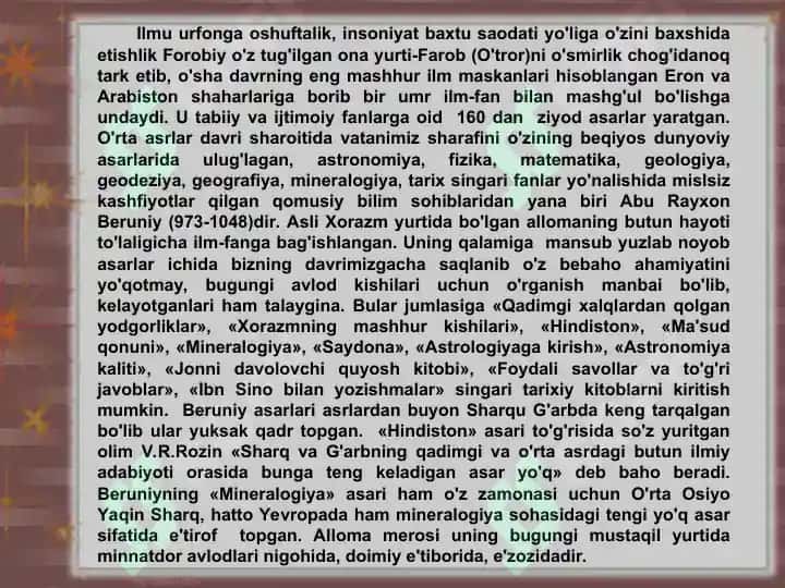 O’zbek allomalarining jahon sivilizasiyasiga qo'shgan hissasi 8