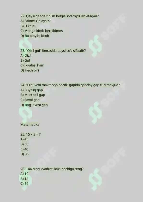 Prezident maktablari tayyorlov testlari 6