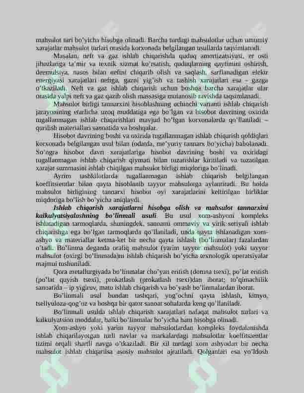 Mahsulot tannarxini hisoblash usullari 4