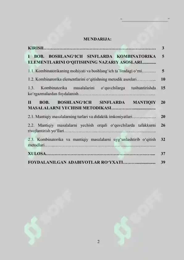 Boshlang‘ich sinflarda kombinatorika elementlari va mantiqiy masalalar 2